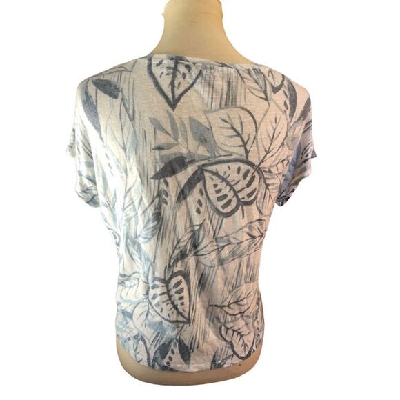 Tahari Palm tree print white and light Green 100% linen relaxed fit Off-set Heml - Picture 6 of 11